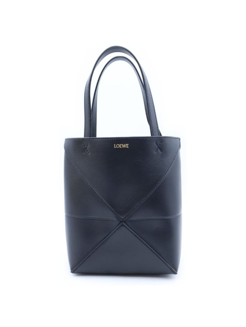 Loewe Puzzle Fold Tote Bag 2-Way Shoulder Mini Leather Black